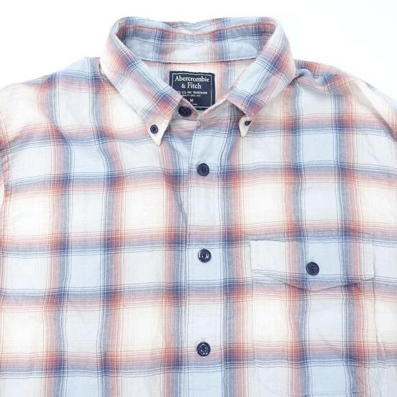 Abercrombie & Fitch Shirt Women's Medium Orange Blue Plaid Button-Down Formal - Picture 3 of 8